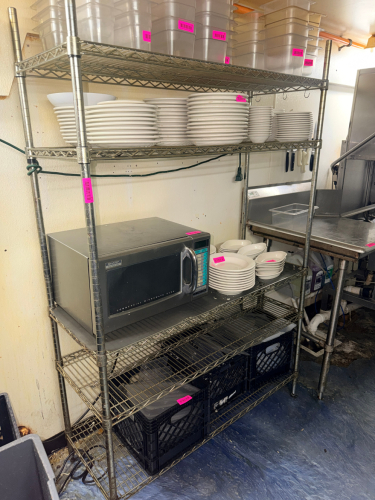 48" X 18" FIVE TIER METAL SHELF.