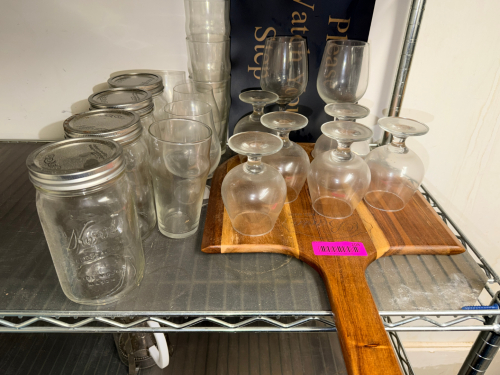 (1) LOT OF ASSORTED GLASS WARE.