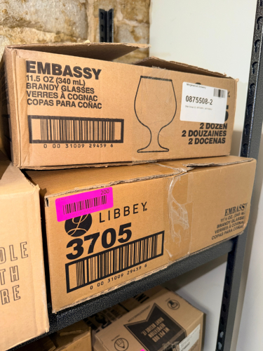 (2) CASES OF MINGLEWOOD LOGO BRANDY GLASSES.