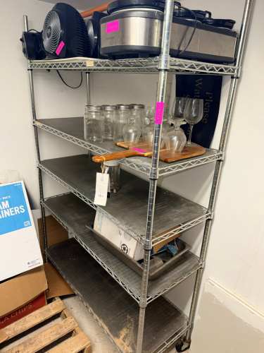 48" X 14" FIVE TIER WIRE SHELF ON CASTERS