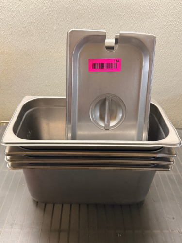 (4) 1/3 SIZE STAINLESS INSERTS W/ LIDS
