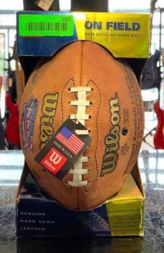 2002 ST. LOUIS RAMS VS NEW ENGLAND PATRIOTS "ON FIELD" DISPLAY FOOTBALL