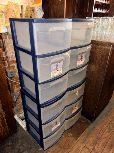 (4) THREE DRAWER PLASTIC ORGANIZERS.
