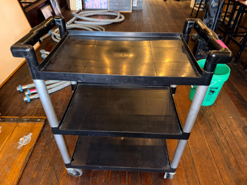 THREE TIER BLACK PLASTIC UTILITY CART