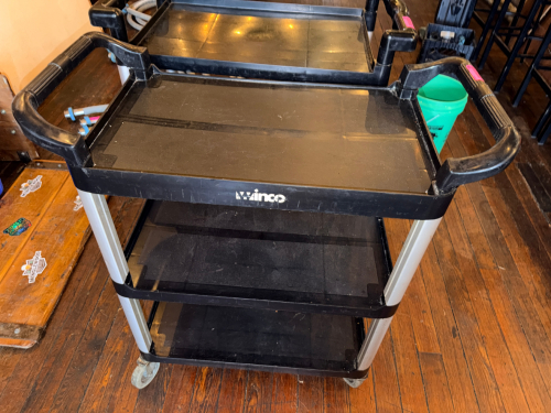 THREE TIER BLACK PLASTIC UTILITY CART