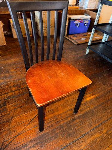 (12) METAL BAR BACK CHAIRS W/ WOODEN SEATS.