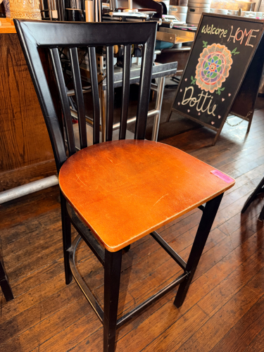 (2) 30" METAL BAR BACK BAR STOOLS W/ WOODEN SEATS.