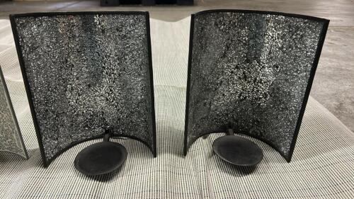(3) WALL HANGING CANDLE HOLDER AND (2) TABLE CANDLE HOLDERS