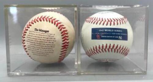 BUCK O'NEIL "THE MANAGER" DISPLAY BASEBALL AND 1942 ST. LOUIS CARDINALS DISPLAY BASEBALL