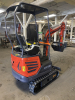COMPACT TRACK MINI EXCAVATOR WITH OPEN CAB, RUBBER TRACKS, AND FRONT BLADE. HYDRAULIC BOOM WITH BUCKET ATTACHMENT AND CONTROL LEVER OPERATION. UNIT FEATURES PROTECTIVE CANOPY, REAR ENGINE COMPARTMENT, AND COMPACT BODY DESIGN. - 6