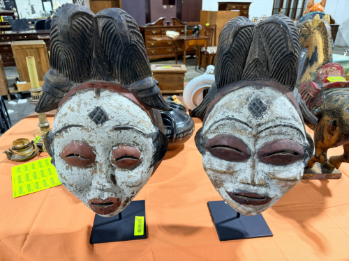 (2) PUNU TRIBAL MASK STATUES