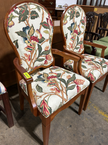 (2) TRADITIONAL FLORAL UPHOLSTERY CHAIRS WIH WOODEN FRAME