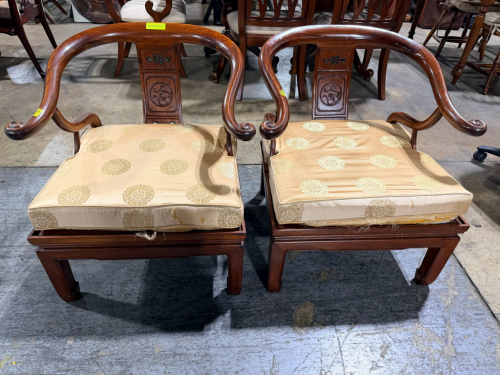 (2)ANTIQUE OR VINTAGE CHINESE ROSEWOOD MAHOGANY HORSESHOE BACK ARMCHAIR