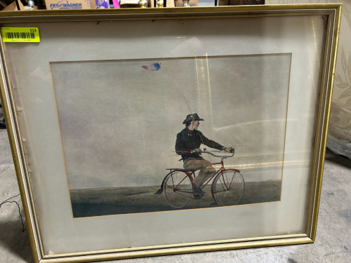 FRAMED COLLOTYPE PRINT OF THE FAMOUS 1950 PAINTING YOUNG AMERICA BY AMERICAN ARTIST ANDREW WYETH