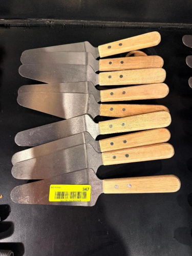 (9) STAINLESS PIE SERVERS.