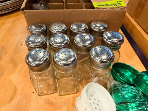 (24) GLASS PEPPER AND SALT SHAKERS.
