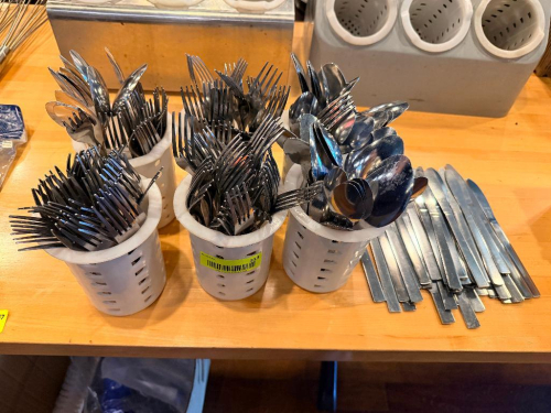 (1) LOT OF ASSORTED STAINLESS SILVERWARE.