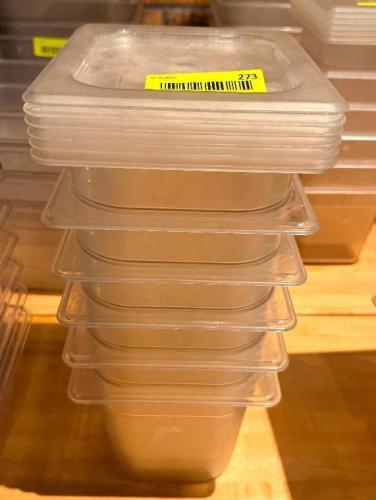 (6) 1/6TH SIZE PLASTIC INSERTS W/ LIDS.