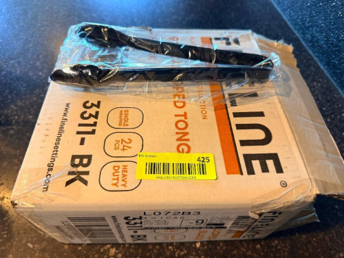 PARTIAL CASE OF BLACK PLASTIC TONGS