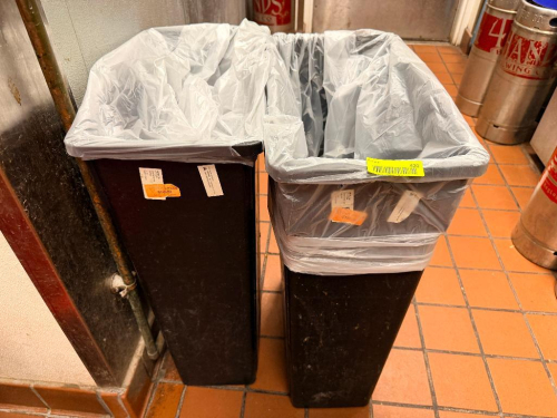 (2) 20 GALLON BAR SIDE TRASH CANS.