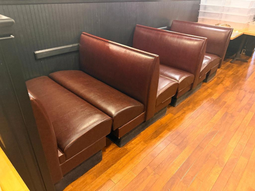 (3) SECTIONS OF48" REDISH BROWN BOOTH SEATING SECTIONS. ( IN GOOD CONDITION )