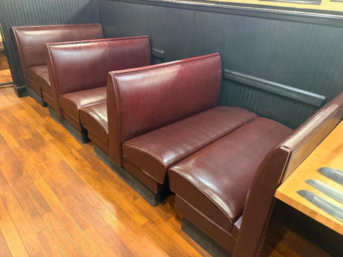 (3) SECTIONS OF48" REDISH BROWN BOOTH SEATING SECTIONS. ( IN GOOD CONDITION )