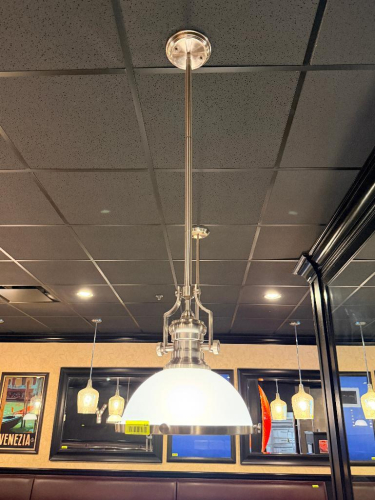 (6) HANGING PENDANT LIGHT FIXTURES WITH FROSTED GLASS SHADES