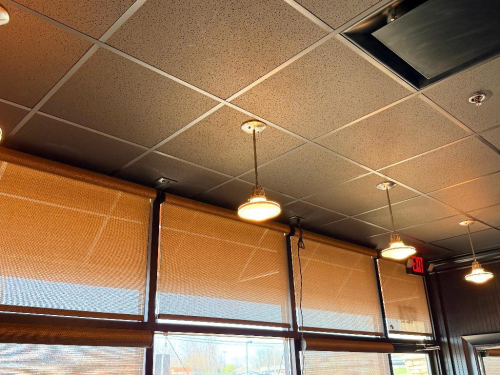 (6) HANGING PENDANT LIGHT FIXTURES WITH FROSTED GLASS SHADES