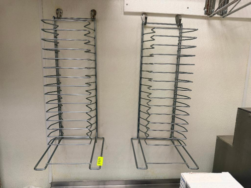(2) WALL MOUNTED PIZZA TRAY RACKS.