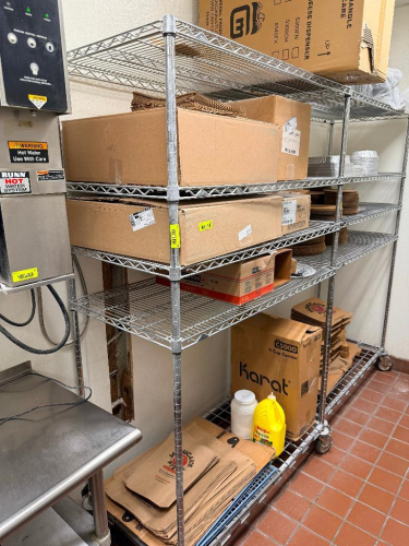 48" X 24" FIVE TIER WIRE SHELF ( ON CASTERS )