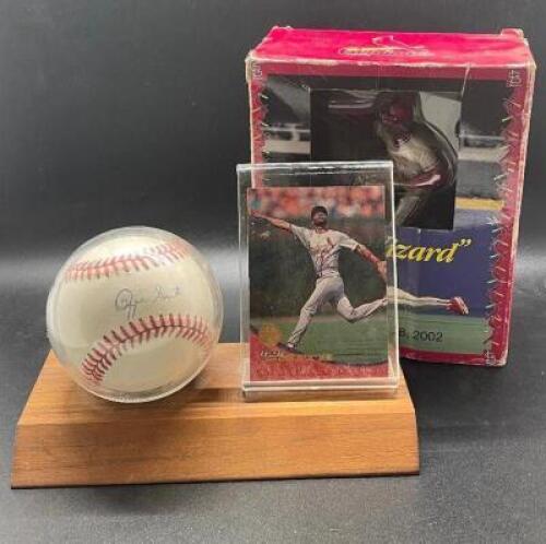 OZZIE SMITH SIGNED BASEBALL / CARD / MINATURE SET