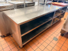 120"W X 32"D STAINLESS STEEL WORK / PREP TABLE WITH UNDERSHELF STORAGE AND FILM / WRAP DISPENSER. UNIT FEATURES HEAVY-DUTY CONSTRUCTION, OPEN BASE SHELVING FOR STORAGE, AND CASTERS - 2