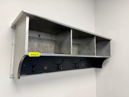 WOODEN WALL SHELF W/ COAT HOOKS