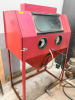 ABRASIVE BLAST CABINET WITH FRONT VIEWING WINDOW AND INTEGRATED GLOVES. INCLUDES FOOT PEDAL CONTROL, INTERNAL GRATE, AND MEDIA HOPPER WITH BOTTOM DRAIN. - 2