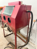 ABRASIVE BLAST CABINET WITH FRONT VIEWING WINDOW AND INTEGRATED GLOVES. INCLUDES FOOT PEDAL CONTROL, INTERNAL GRATE, AND MEDIA HOPPER WITH BOTTOM DRAIN. - 3