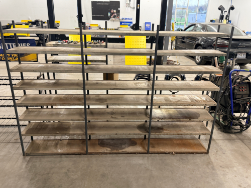 THREE SECTION 36" METAL PARTS SHELVES.