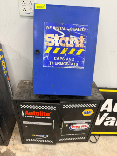 (2) SMALLER METAL TOOL / HARDWARE STORAGE CABINETS.