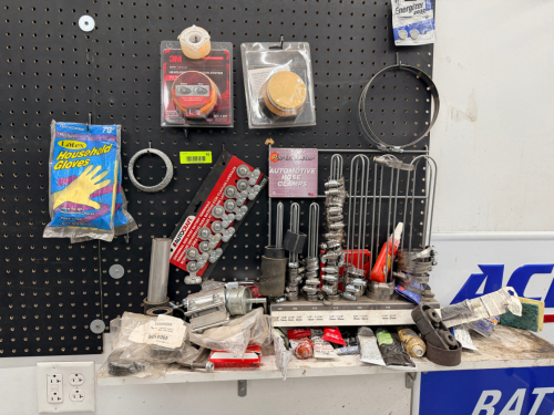 PEG BOARD AND CONTENTS - MISC HARDWARE AND RING CLAMPS