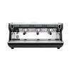 NUOVA SIMONELLI APPIA COMMERCIAL ESPRESSO MACHINE WITH MULTIPLE GROUP HEADS, INTEGRATED CONTROL PANEL, STEAM WANDS, AND DRIP TRAY. STAINLESS STEEL BODY WITH BLACK TRIM AND FACTORY LABELING PRESENT, ACCESSORIES AND COMPONENTS AS SHOWN.