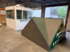 OUTDOOR KIOSK UNIT WITH GLASS SERVICE WINDOWS, INTERIOR CABINETRY, MULTIPLE SINK BASINS, UNDERCOUNTER REFRIGERATION, AND ROOF MOUNTED HVAC UNIT. UNIT FEATURES PAINTED METAL EXTERIOR, ACCESS DOOR, INTERIOR LIGHTING, ELECTRICAL PANEL, AND PLUMBING CONNECTIO - 2