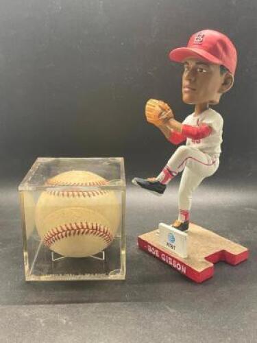 BOB GIBSON SIGNED BASEBALL AND BOBBLE HEAD SET