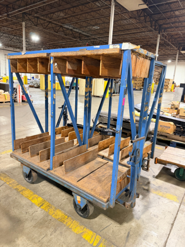 CUSTOM INDUSTRIAL MATERIAL HANDLING CART / PANEL STORAGE RACK ON CASTERS
