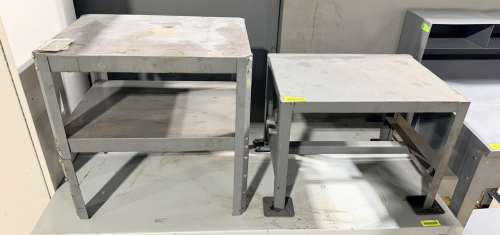 (2) SMALL METAL STANDS / LOW RISE TABLES.