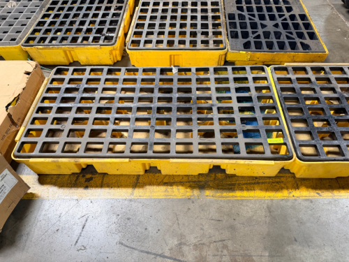(2) INDUSTRIAL SPILL CONTAINMENT PALLETS WITH REMOVABLE GRATED TOPS, USED FOR DRUM STORAGE AND LEAK/SPILL CONTROL
