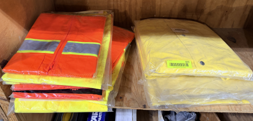 HIGH VISIBILITY SAFETY GARMENTS INCLUDING ORANGE REFLECTIVE VESTS AND YELLOW JACKETS
