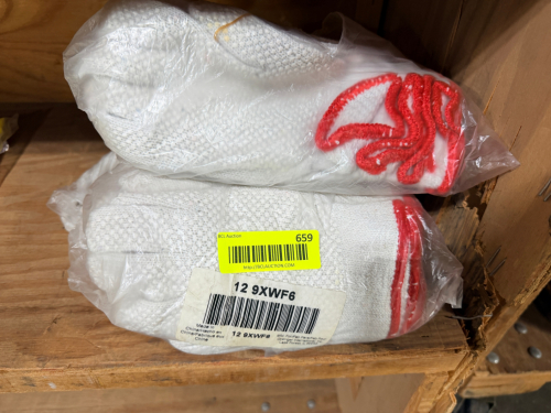 WHITE KNIT WORK GLOVES WITH RED CUFFS, MULTIPLE PAIRS IN ORIGINAL SEALED PACKAGING