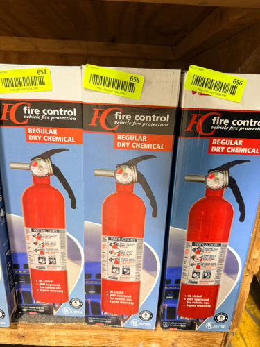 (2) FIRE CONTROL VEHICLE FIRE EXTINGUISHERS, NEW IN BOX, REGULAR DRY CHEMICAL TYPE