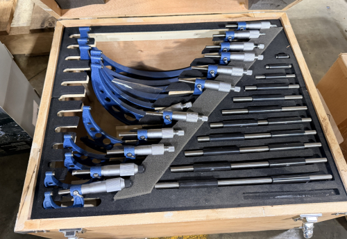 OUTSIDE MICROMETER SET 0&ndash;12" (0.0001" GRADUATION) &ndash; COMPLETE SET IN WOOD CASE