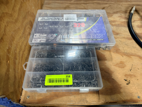 (2) PLASTIC BINS OF ASSORTED ZINC PLATED CARBON STEEL THREADED INSERT NUT KIT