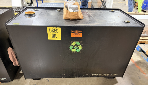 ENERGYLOGIC USED OIL STORAGE TANK, 250 GALLON CAPACITY, STEEL CONSTRUCTION WITH TOP ACCESS PORTS, INDUSTRIAL USE